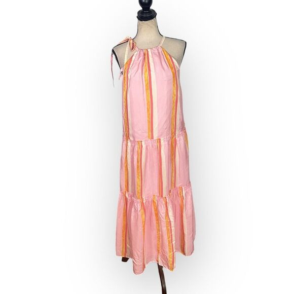 Club Monaco Amirra Dress Women's Plus 14 Pink Striped Silk Sleeveless Midi RTR - Picture 3 of 12